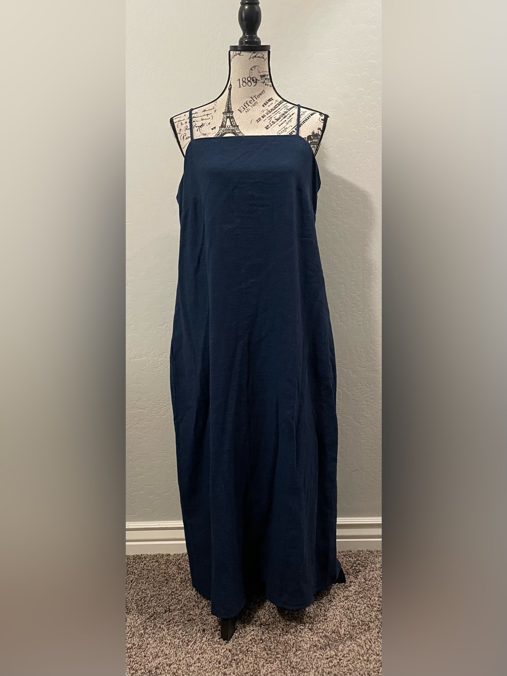 Banana Republic Linen Blend Navy Blue Dress